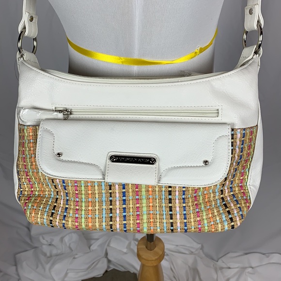 NWT Stone Mt Leather & Confetti Woven Shoulder Bag - Picture 2 of 12